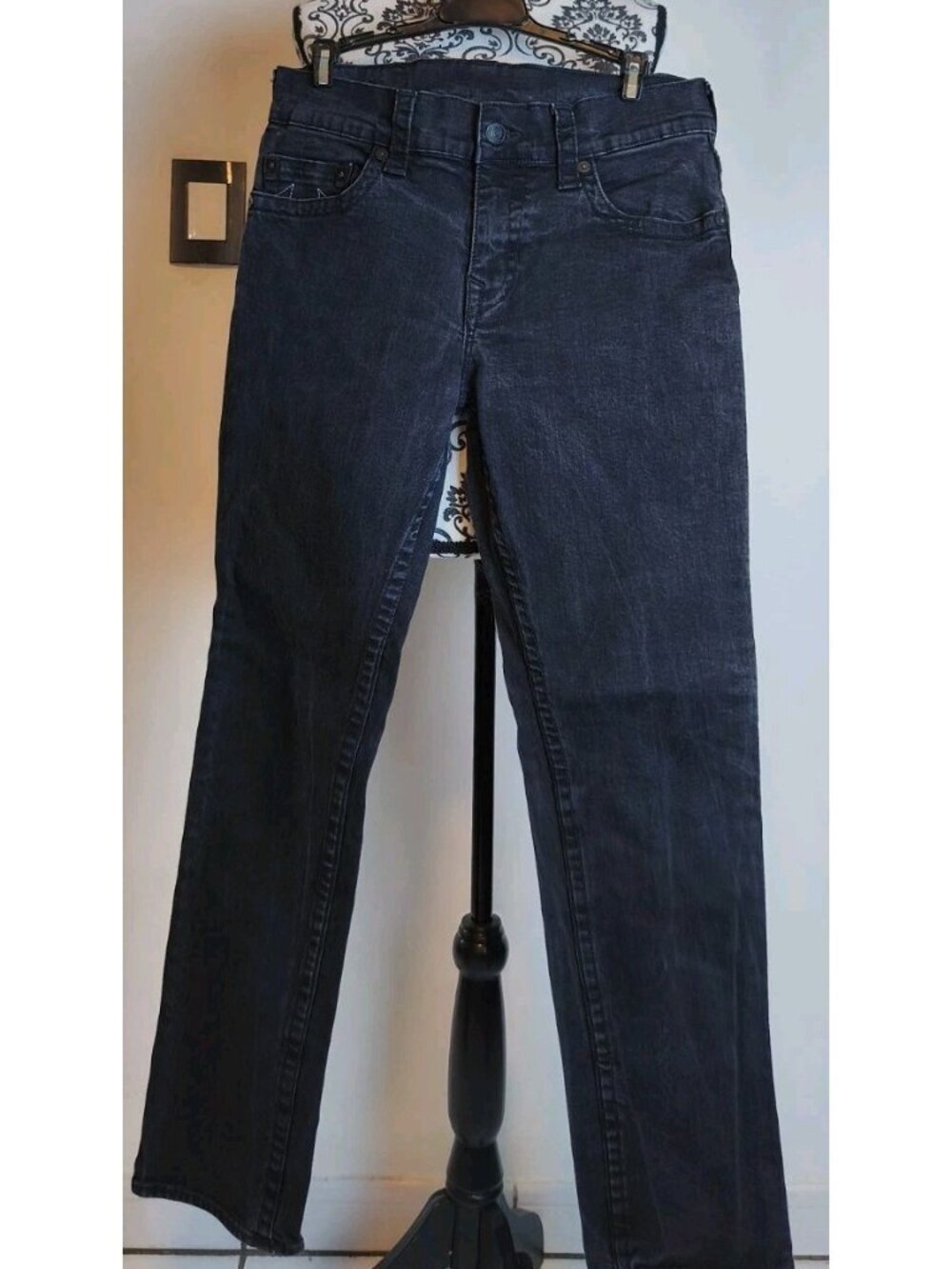 True Religion Geno Relaxed Slim Jeans Men 31 Black Horseshoe Stitch Denim EUC